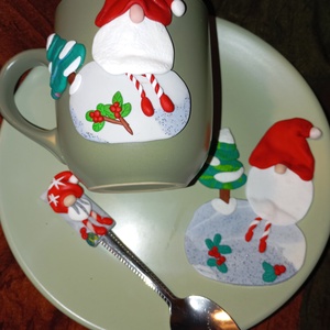 Manós kávéskanál,teáskanál bögrével és tányérral - Meska.hu