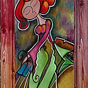 Vibók: Cirógatás (A Cica és a Lányka)  33x57cm + keret - Meska.hu