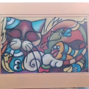 Vibók Ildi: Macskaálom (pasztell - faroston), Művészet, Festmény, Pasztell, , MESKA