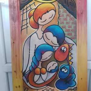 Vibók Ildi: Betlehem (pasztell - kartonon), Művészet, Festmény, Pasztell, Festészet, Famegmunkálás, MESKA