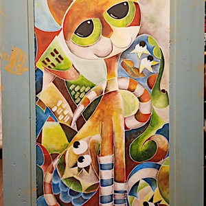 Vibók Ildi: A Halászó Macska...(akril - rétegelt lemezen) - művészet - festmény - akril - Meska.hu