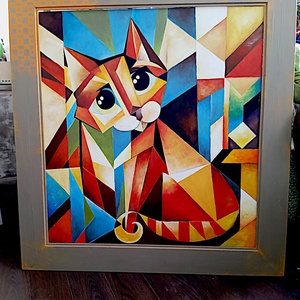 Vibók Ildi: Ablakban üldögélő Macska...(akril - rétegelt lemezen), Művészet, Festmény, Akril, Festészet, Famegmunkálás, MESKA