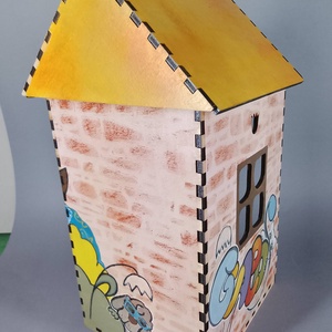 Egyedi, festett fa házikó - beleégetett díszítéssel - dekorációnak vagy játszani - a cicák külön vásárolhatók meg, Játék & Sport, Szerepjáték, Famegmunkálás, Festészet, MESKA