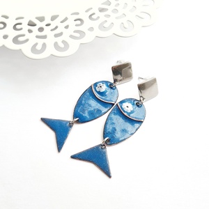 Tűzzománc halacska fülbevaló, Ékszer, Fülbevaló, Lógó fülbevaló, Tűzzománc, MESKA