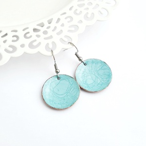 Tűzzománc homorú kerek fülbevaló - világos türkiz, Ékszer, Fülbevaló, Lógós kerek fülbevaló, Tűzzománc, MESKA