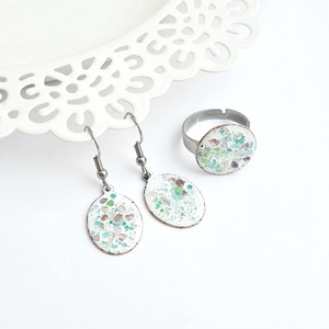 Színes szórt nemesacél tűzzománc gyűrű és fülbevaló - Meska.hu