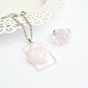 Rózsaszín-átlátszó Dichroic üveg ékszerszett - ékszer - ékszerszett - Meska.hu