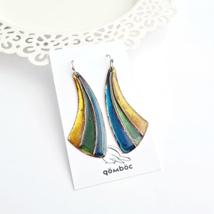 Tűzzománc zöld-kék nemesacél fülbevaló - Meska.hu