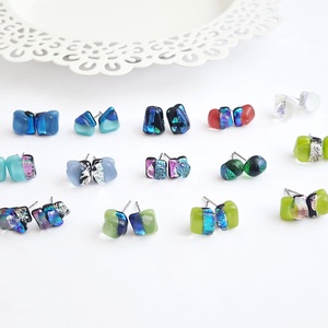 Kék Dichroic üveg fülbevaló - ékszer - fülbevaló - pötty fülbevaló - Meska.hu