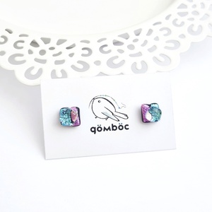 Kék-rózsaszín Dichroic üveg fülbevaló - ékszer - fülbevaló - pötty fülbevaló - Meska.hu