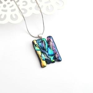 Kék-zöld-lila sárga színjátszó Dichroic üveg nyaklánc, Ékszer, Nyaklánc, Medálos nyaklánc, Ékszerkészítés, Üvegművészet, MESKA