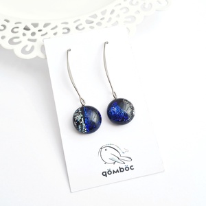Kék és ezüst Dichroic üveg kapcsos fülbevaló - ékszer - fülbevaló - lógó fülbevaló - Meska.hu