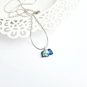 Türki-ezüst-kék színjátszó Dichroic üveg nyaklánc - ékszer - nyaklánc - medálos nyaklánc - Meska.hu