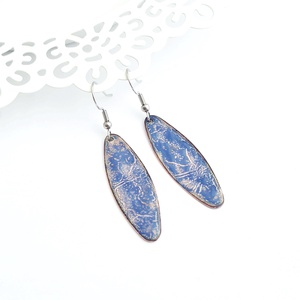 Tűzzománc ovális kék fülbevaló, Ékszer, Fülbevaló, Lógó fülbevaló, Tűzzománc, MESKA