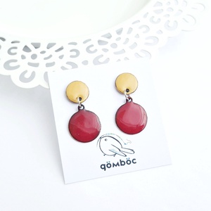 Tűzzománc sárga-piros lógós fülbevaló, Ékszer, Fülbevaló, Lógó fülbevaló, Tűzzománc, MESKA