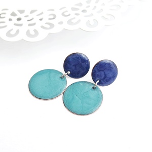 Tűzzománc kék-türkiz lógós fülbevaló, Ékszer, Fülbevaló, Lógó fülbevaló, Tűzzománc, MESKA
