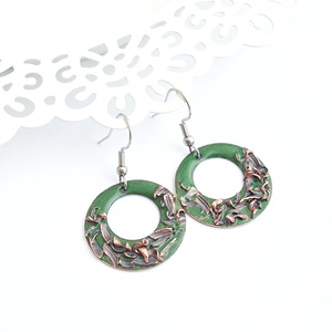 Tűzzománc kerek zöld fülbevaló, Ékszer, Fülbevaló, Lógó fülbevaló, Tűzzománc, MESKA