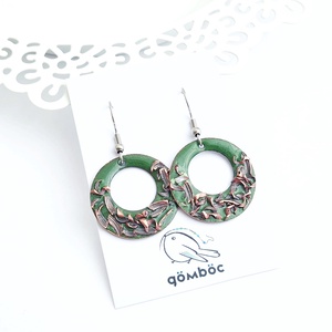 Tűzzománc kerek zöld fülbevaló - ékszer - fülbevaló - lógó fülbevaló - Meska.hu
