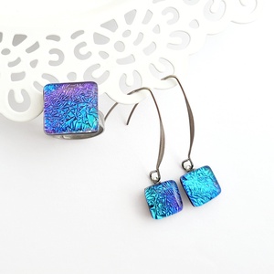 Türkiz-lila színjátszó Dichroic üveg ékszerszett - ékszer - ékszerszett - Meska.hu