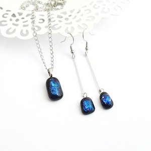 Türkiz-kék-fekete színjátszó Dichroic üveg ékszerszett - ékszer - ékszerszett - Meska.hu