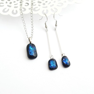 Türkiz-kék-fekete színjátszó Dichroic üveg ékszerszett - ékszer - ékszerszett - Meska.hu