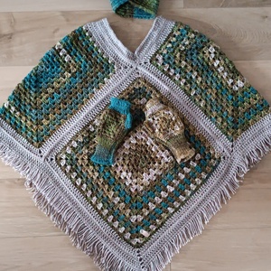 Zöldes- beige tarka  poncsó - Meska.hu