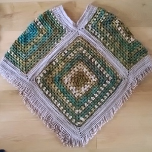 Zöldes- beige tarka  poncsó - ruha & divat - sál, sapka, kendő - fejpánt - Meska.hu