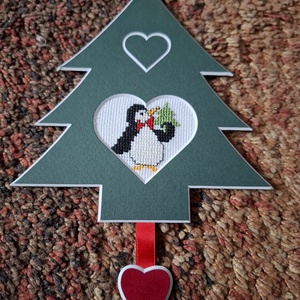 Keresztszemes karácsonyi pingvines dísz - karácsony - adventi díszek - adventi ajtódísz - Meska.hu