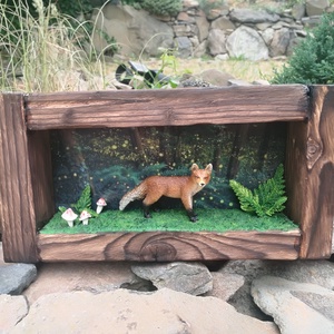 Rókás falikép, shadowbox, roombox, Otthon & Életmód, Dekoráció, Kép & Falikép, 3d képek, Festett tárgyak, Gyurma, MESKA
