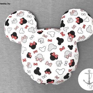 Minnie, Mickey egér fej formájú és mintás puha párna 100% ÖKO-pamutból - PIROS masnis - játék & sport - plüssállat & játékfigura - egér - Meska.hu