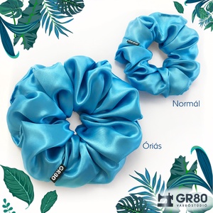 Ciánkék szaténselyem hajgumi scrunchie - Meska.hu