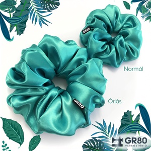 Türkiz szaténselyem hajgumi scrunchie, Ruha & Divat, Hajdísz & Hajcsat, Hajgumi, Varrás, Meska