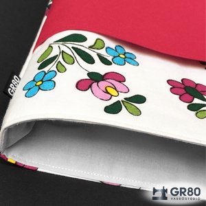 Könyvtok külső zsebbel - Kalocsai mintás, piros zsebbel - Könyvvédő - könyv & zene - könyvtok - Meska.hu