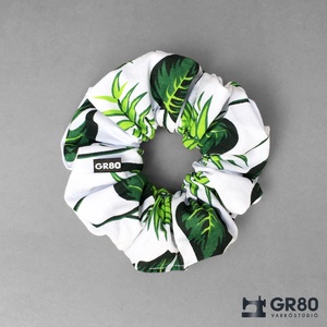 Zöld pálmaleveles pamut hajgumi, textil scrunchie - ruha & divat - hajdísz & hajcsat - hajgumi - Meska.hu