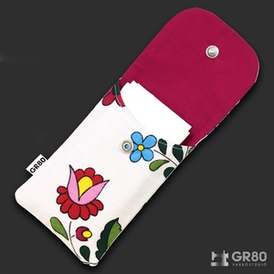 Kalocsai zsebkendőtartó patenttel, textil. Fehér - táska & tok - pénztárca & más tok - zsebkendőtartó tok - Meska.hu