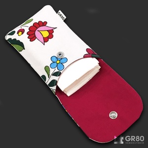 Kalocsai zsebkendőtartó patenttel, textil. Fehér - táska & tok - pénztárca & más tok - zsebkendőtartó tok - Meska.hu