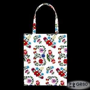 Kalocsai mintás vászontáska, pamut szatyor. FEHÉR - táska & tok - bevásárlás & shopper táska - shopper, textiltáska, szatyor - Meska.hu