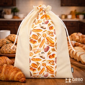 Nagy kenyeres zsák PUL béléssel - NATÚR VÁSZON + KENYÉR MINTA, Táska & Tok, Bevásárlás & Shopper táska, Kenyeres zsák, Varrás, MESKA