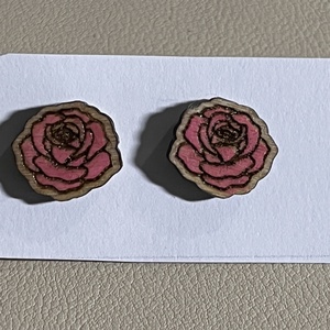 Rózsás bedugós fa fülbevaló, Esküvő, Ékszer, Fülbevaló, Ékszerkészítés, Famegmunkálás, MESKA