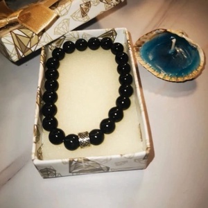 100% Fekete ásvány uniszex karkötő - ékszer - karkötő - ásványkarkötő - Meska.hu