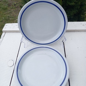 Alföldi porcelán_Kék csíkos süteményes tányérok_kórházi, menza,retro - otthon & életmód - konyhafelszerelés, tálalás - tálalás - tányér & étkészlet - Meska.hu