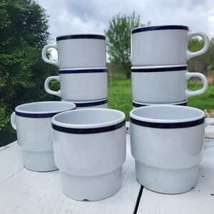 Alföldi porcelán_UNISET-212_kék csíkos, 9 db-os bögreszett_menza,kórházi - otthon & életmód - konyhafelszerelés, tálalás - tálalás - bögre & csésze - Meska.hu