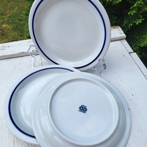 Alföldi porcelán_kékcsíkos desszertes tényér_3 db_kórházi_menza - otthon & életmód - konyhafelszerelés, tálalás - tálalás - tányér & étkészlet - Meska.hu