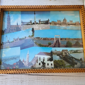 Vintage, retro fa italostálca üvegbetéttel, Budapesti nevezetességek fotóival, Otthon & Életmód, Konyhafelszerelés, tálalás, Tálalás, Tálca, , MESKA