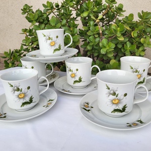 Alföldi porcelán_Margarétás, ritka fazonú, kávés csészeszett 6 személyes - Meska.hu