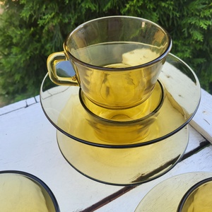 Vintage, Pyrex France borostyánszínű teáscsésze szett készletpótlásra - otthon & életmód - konyhafelszerelés, tálalás - tálalás - bögre & csésze - Meska.hu