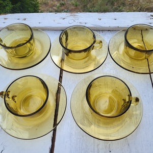 Vintage, Pyrex France, borostyánszínű kávéscsésze szett_5 személyes, Otthon & Életmód, Konyhafelszerelés, tálalás, Tálalás, Bögre & Csésze, , MESKA