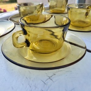 Vintage, Pyrex France, borostyánszínű kávéscsésze szett_5 személyes - otthon & életmód - konyhafelszerelés, tálalás - tálalás - bögre & csésze - Meska.hu