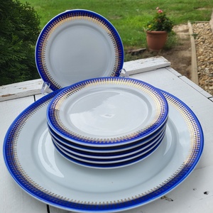 Alföldi porcelán_kék-arany süteményes tányérkészlet, Otthon & Életmód, Konyhafelszerelés, tálalás, Tálalás, Tányér & Étkészlet, , MESKA