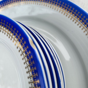 Alföldi porcelán_kék-arany süteményes tányérkészlet - otthon & életmód - konyhafelszerelés, tálalás - tálalás - tányér & étkészlet - Meska.hu